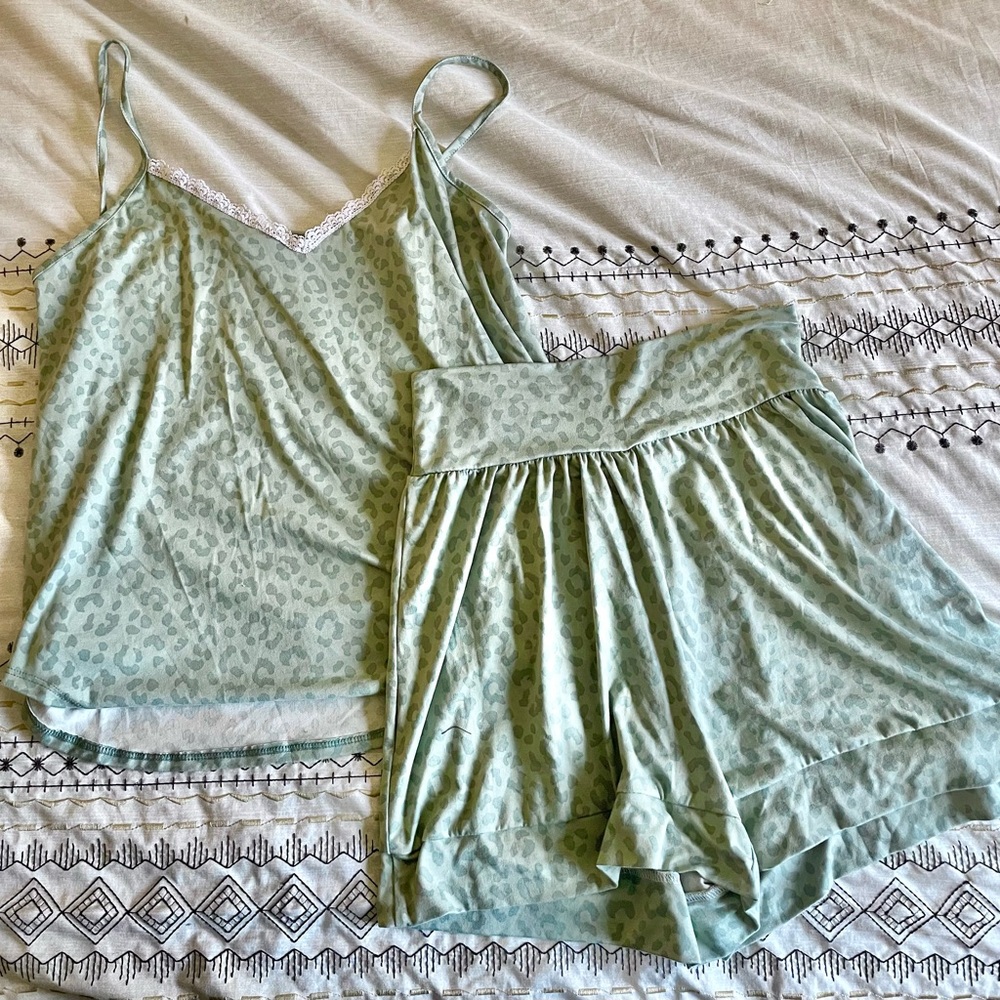 Abela Story + Co Green Cheetah Print Pajama Set